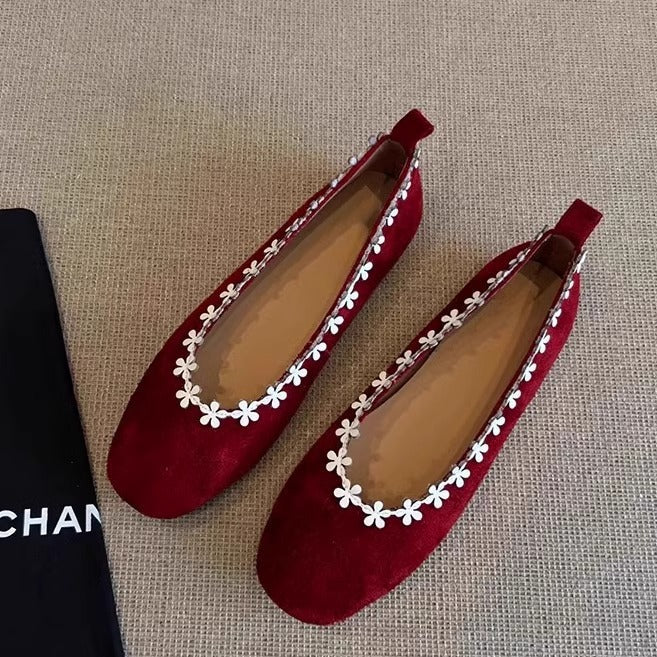 Damen Ballerinas mit Blumenmuster aus Wildleder