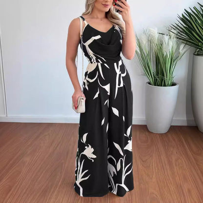 Eleganter Damen Jumpsuit Blumenmuster Fließend Modern