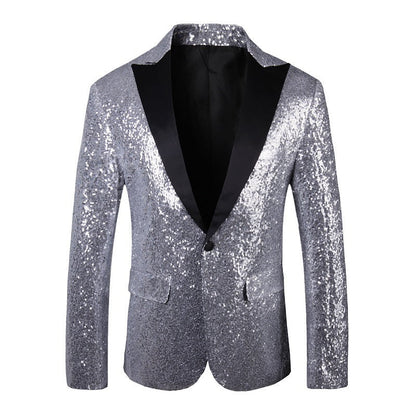 Herren Blazer Glänzend Pailletten Abendjacke Glamour