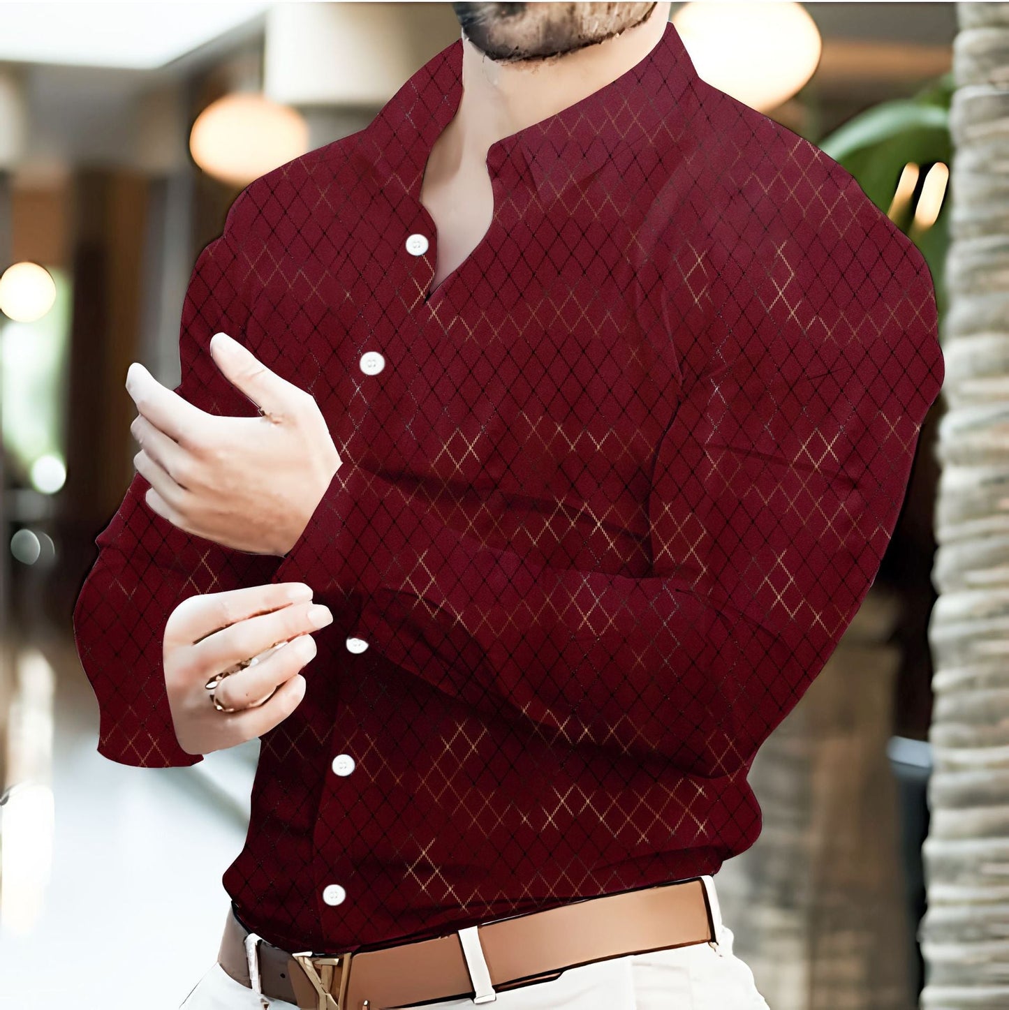 Herren Hemd Langarm Rautenmuster Modern Elegantes Design