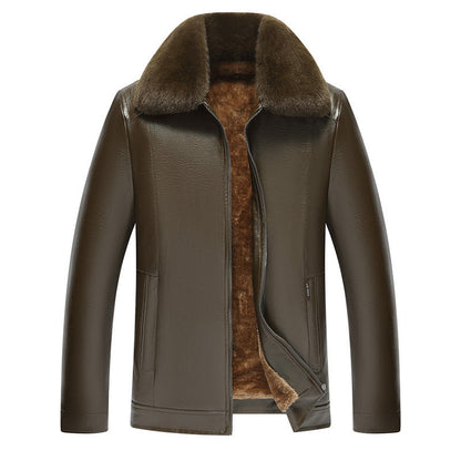 Herren Lederjacke Luxus Kunstfellkragen Modern Schwarzes Leder