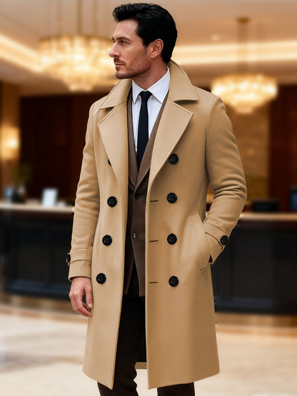 Herren Wollmantel Doppelreihig Elegant Schwarz