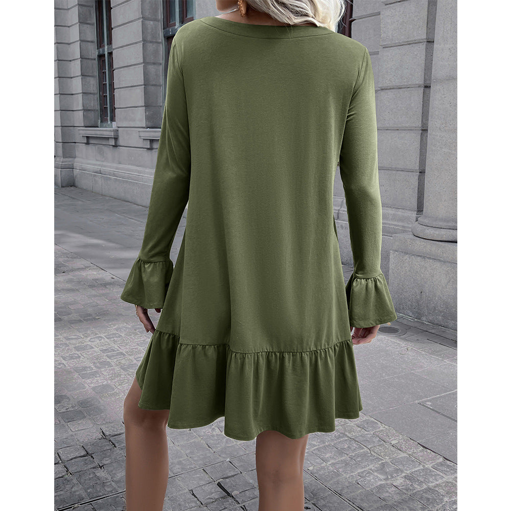 Damenkleid Locker V-Ausschnitt Glockenärmel Elegant