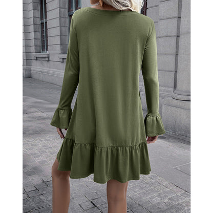 Damenkleid Locker V-Ausschnitt Glockenärmel Elegant