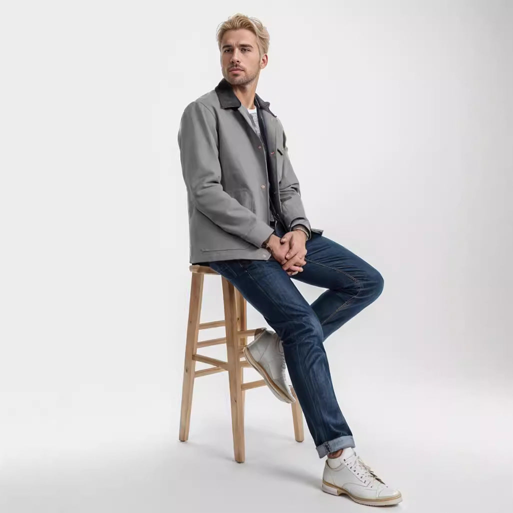 Herren Jacke lässig Baumwoll Worker Style Casual