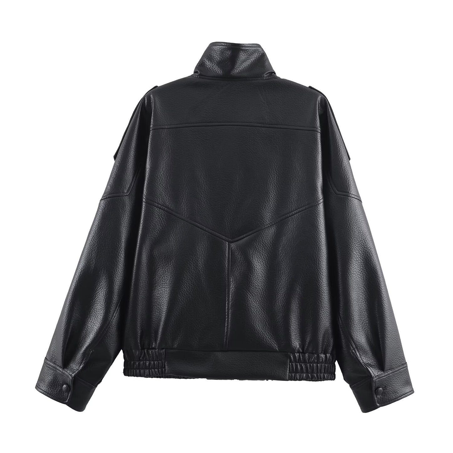Lederjacke Damen Modern mit Kragen und Taschen Schwarz