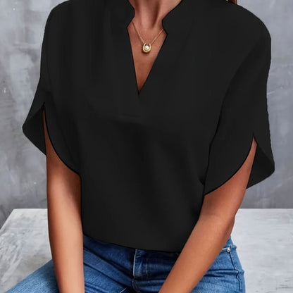 Damen Kurzarm-Shirt V-Ausschnitt Elegант