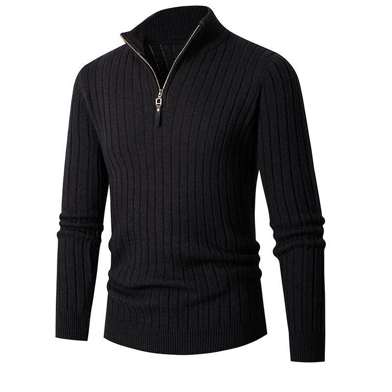 Herren Pullover Stehkragen Rippdesign Modern Schwarz