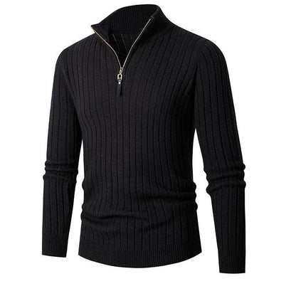 Herren Pullover Stehkragen Rippdesign Modern Schwarz