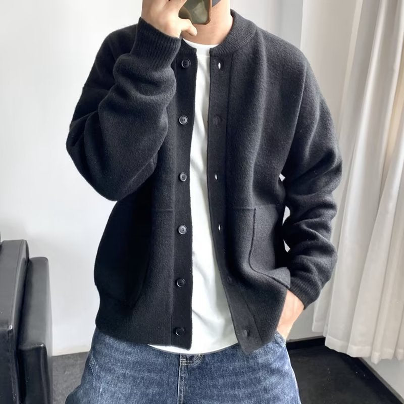 Herren Strickjacke Lässig Mit Taschen Druckknöpfe
