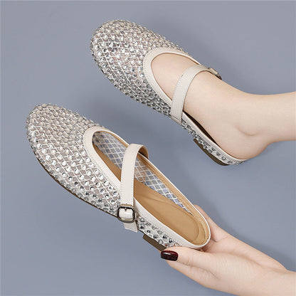 Damen Mokassins Elegante Schuhe mit Glitzersteinen