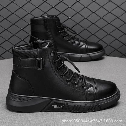 Damen Boots Schnürboots mit Reißverschluss Robust Schwarz
