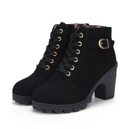 Damen Stiefeletten Blockabsatz Schnürstiefeletten Wintermode