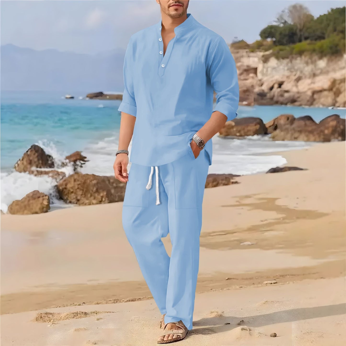 Herren Sommeranzug Modern Lässig mit Knöpfen und Taschen
