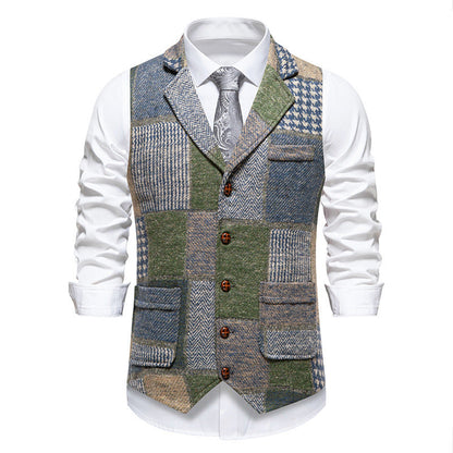 Herren Anzugweste Modern Patchwork Design Mit Taschen