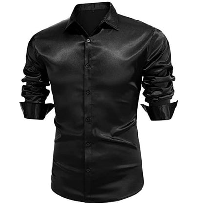 Elegantes Herren Hemd Satin Schwarz Elegant