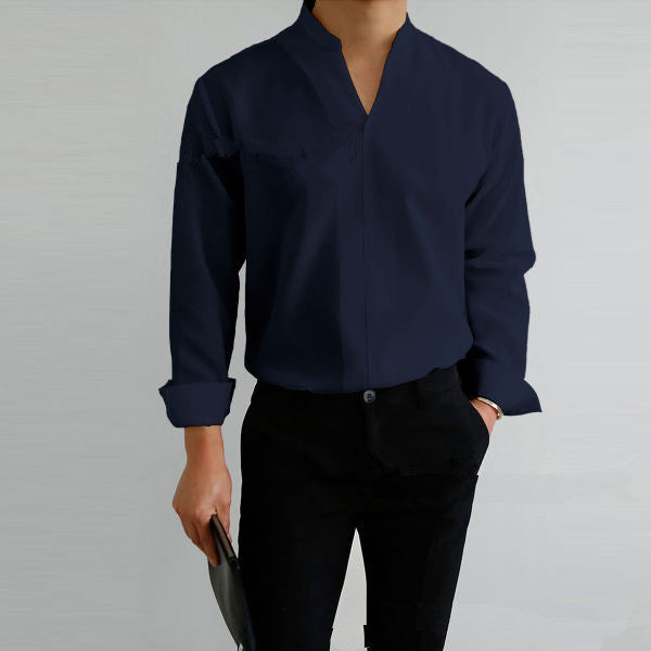 Herren Hemd Langarm Moderner Mandarin Kragen Elegantes Design