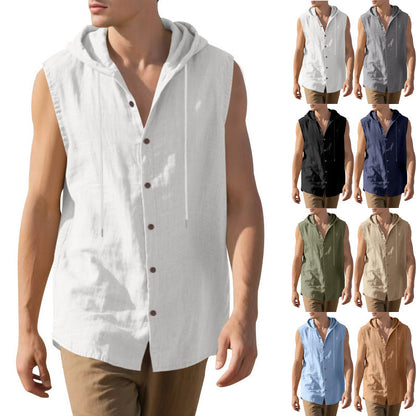 Herren Kapuzenshirt Ärmellos Lässig Mit Knöpfen - BerlinGlamour