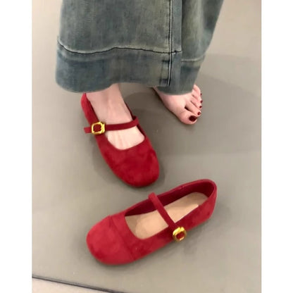 Damen Ballerinas Weich Wildleder Schnalle Modern