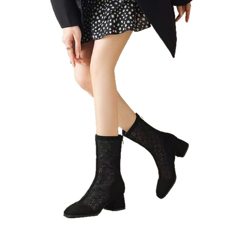 Damen Ankle Boots Spitze Blockabsatz Elegant Komfortabel