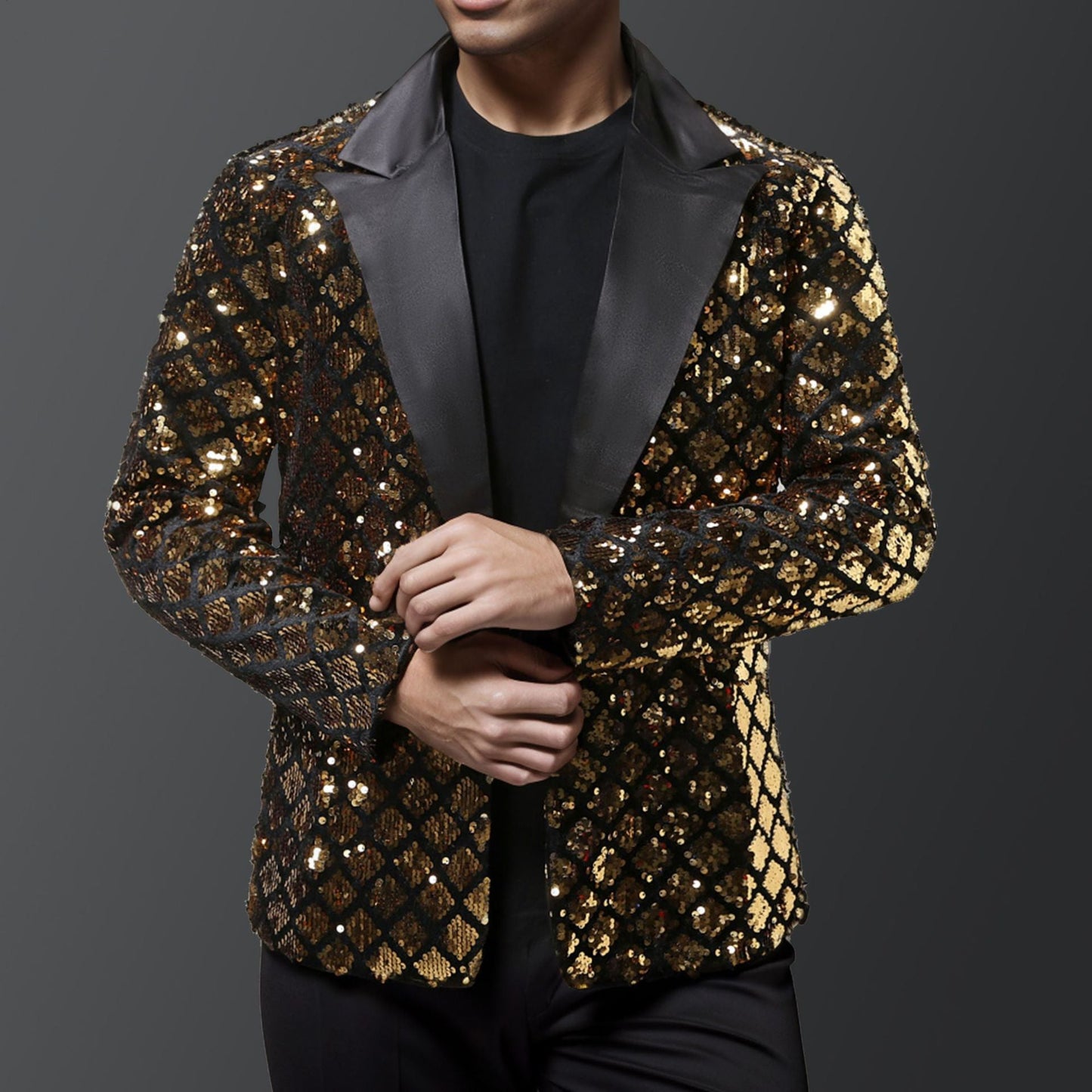 Eleganter Herren Blazer mit Pailletten und Satin-Revers