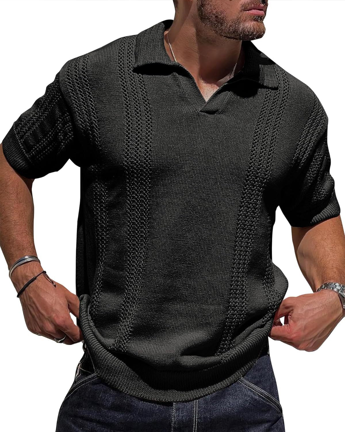 Herren Strickpullover Kurzarm Polokragen Modern