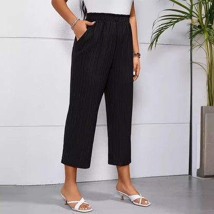 Damen Plisseehose Elegant Elastisch Mit Hochem Bund