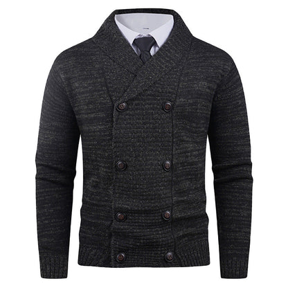 Herren Strickjacke Modern Schalkragen Knopf Detail Schwarz
