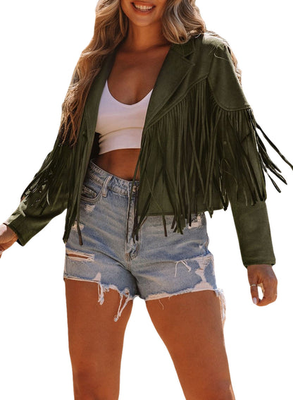 Lederjacke Damen Fransen Suede-Look Modern