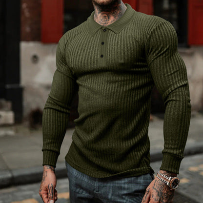 Herren Polohemd Langarm Strukturiert Rippdesign Elegant