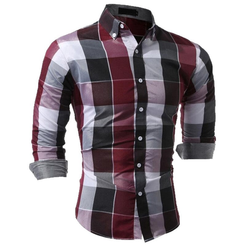 Herren Hemd Karo Muster Langarm Elegant Modern