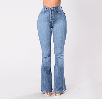 Damen Jeans Bootcut Hochbund mit Knöpfen Modern