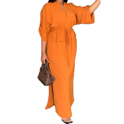 Damen Maxikleid Elegant Weit Ärmel Tailliert
