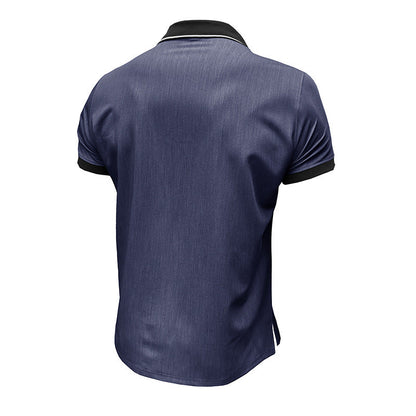 Herren Polohemd Modern Denim Blau Kontrastkragen
