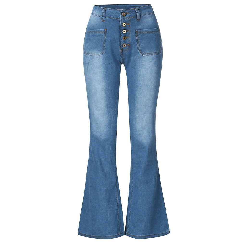 Damen Highwaist Jeans Flared mit Nieten und Dekoration