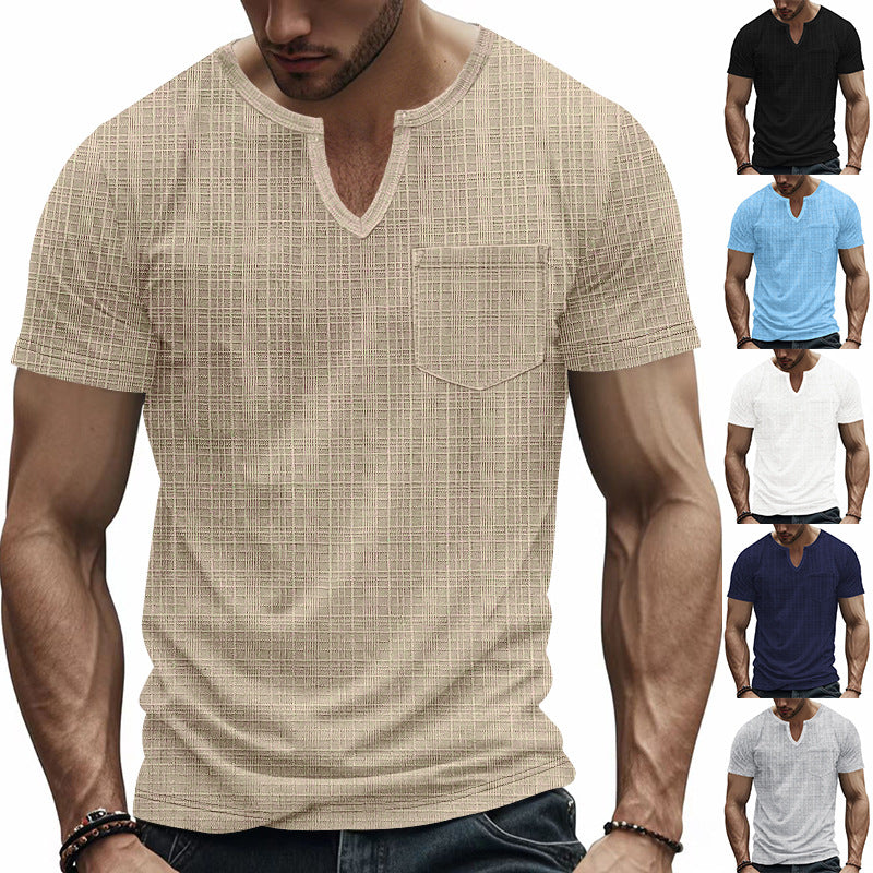 Herren Kurzarmshirt Strukturiert mit Brusttasche Modern - BerlinGlamour