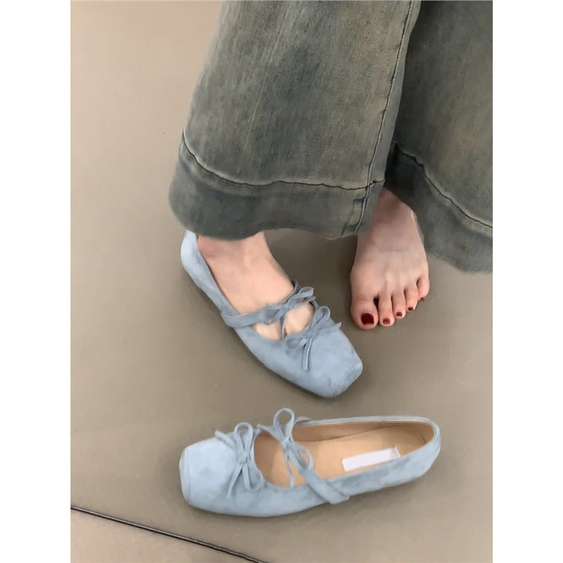 Damen Ballerinas Wildleder Schuhe mit Schleife Elegant