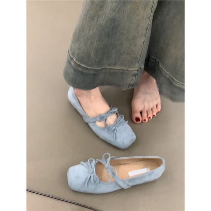 Damen Ballerinas Wildleder Schuhe mit Schleife Elegant