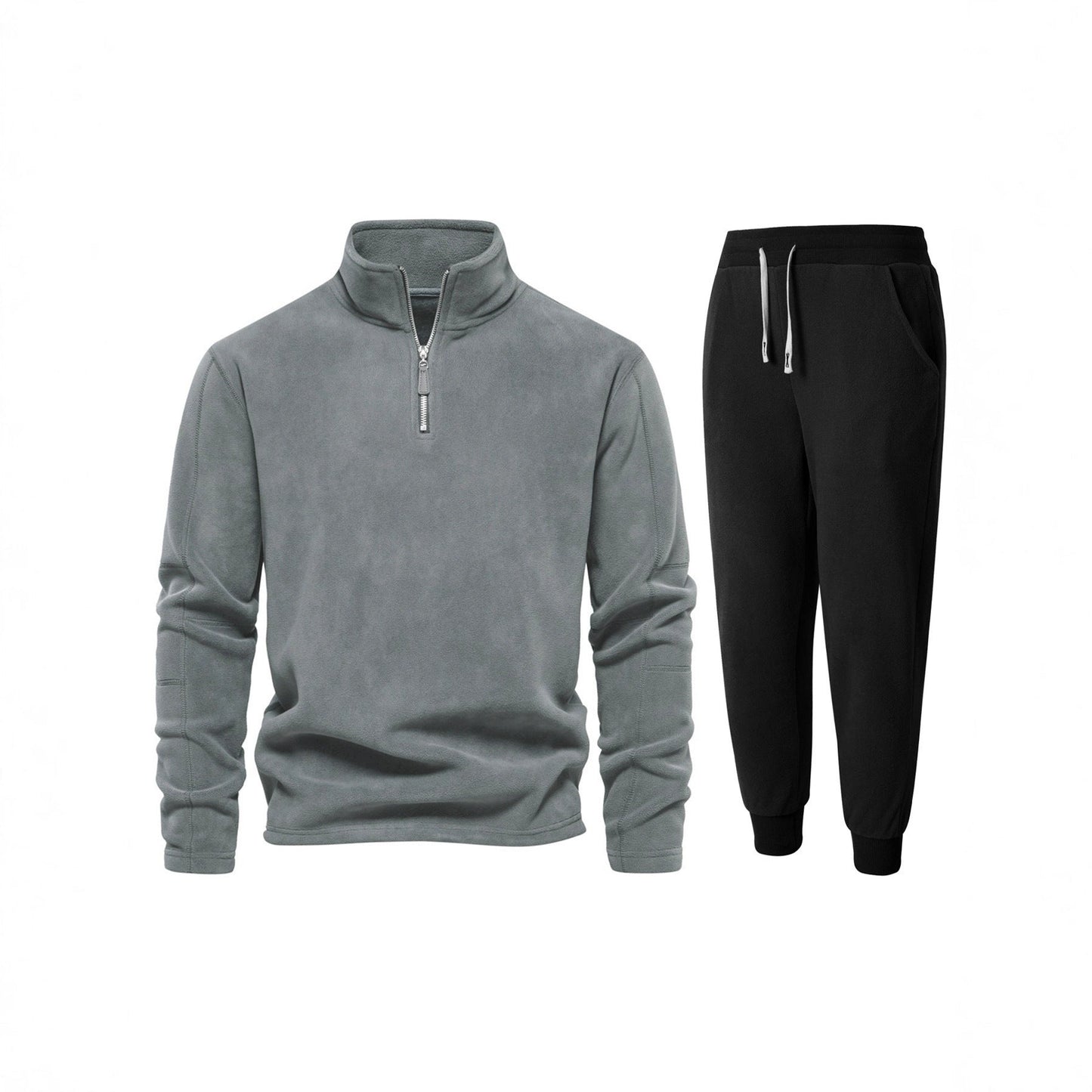 Herren Fleecejacke Kurz mit Jogginghose Bequem Schwarz