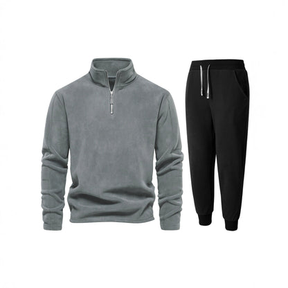 Herren Fleecejacke Kurz mit Jogginghose Bequem Schwarz