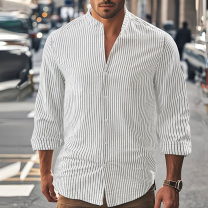 Herren Langarmhemd Stehkragen Fein Gestrickt Elegant