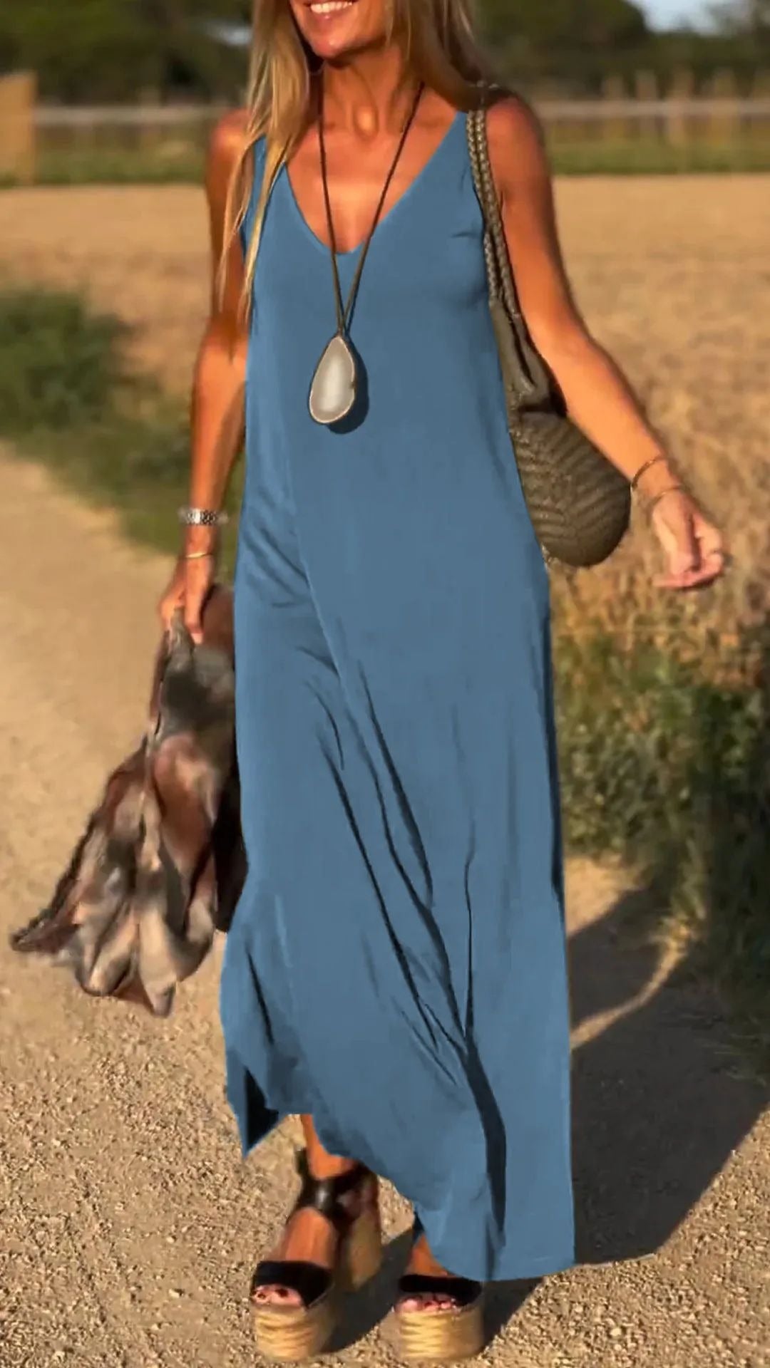 Damen Maxikleid Elegant V-Ausschnitt Hochwertig