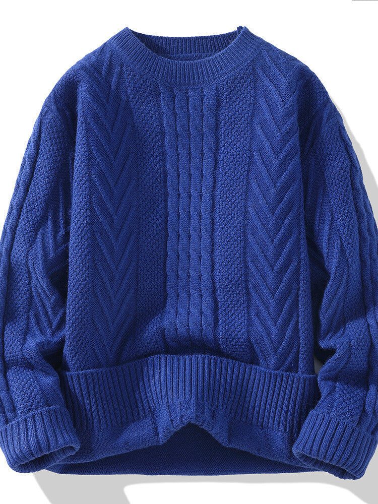 Herren Strickpullover Modern Rippmuster Zopfmuster Grau