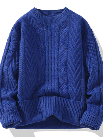 Herren Strickpullover Modern Rippmuster Zopfmuster Grau