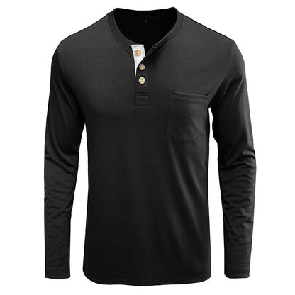 Der neue Titel wäre: Herren Langarmshirt mit modischem Stehkragen und eleganter Knopfleiste