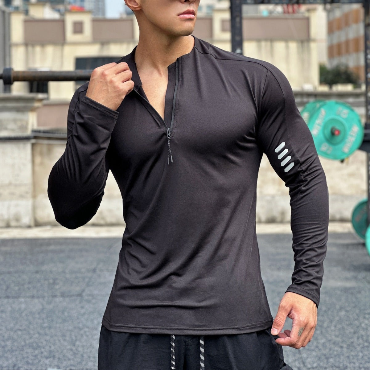 Herren Langarmshirt Funktionsshirt Mit Reißverschluss Hochwertig - BerlinGlamour
