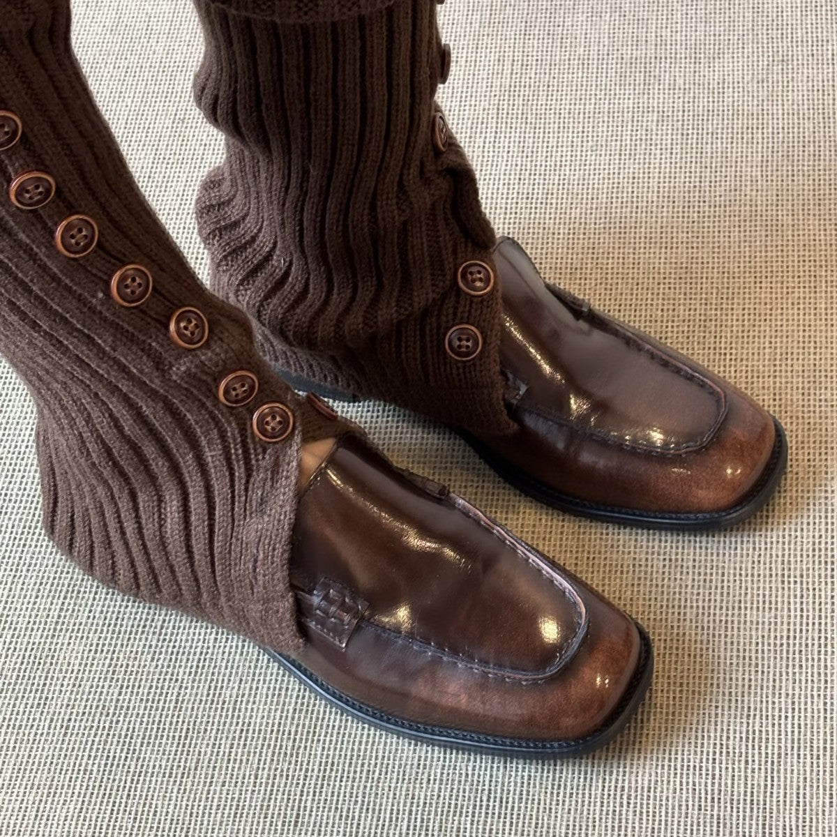 Damen Mokassins Leder Schuhe Knöpfchen Verschluss Elegannt