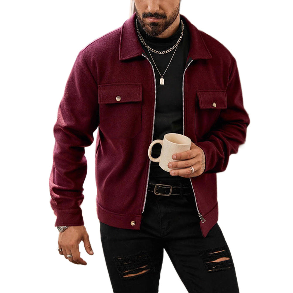 Herren Stadtjacke Modern Reißverschluss Mantel Schwarz