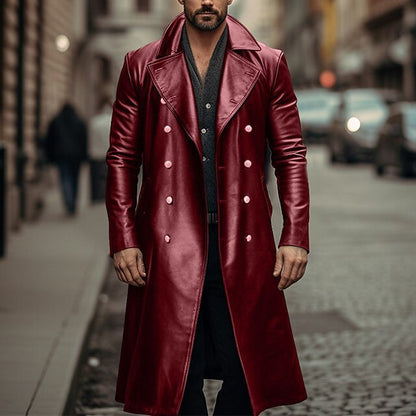 Herren Ledermantel Eleganter Modell mit Doppelpatte Modern