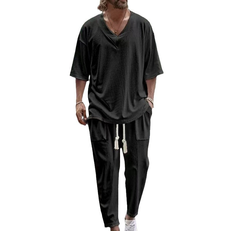 Herren Freizeitanzug Set Modern V-Ausschnitt Elastisch